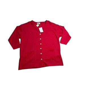 Express Tricot Button Down Cardigan Womens Size Large - Vtg - Ribbed - NWT - Red
